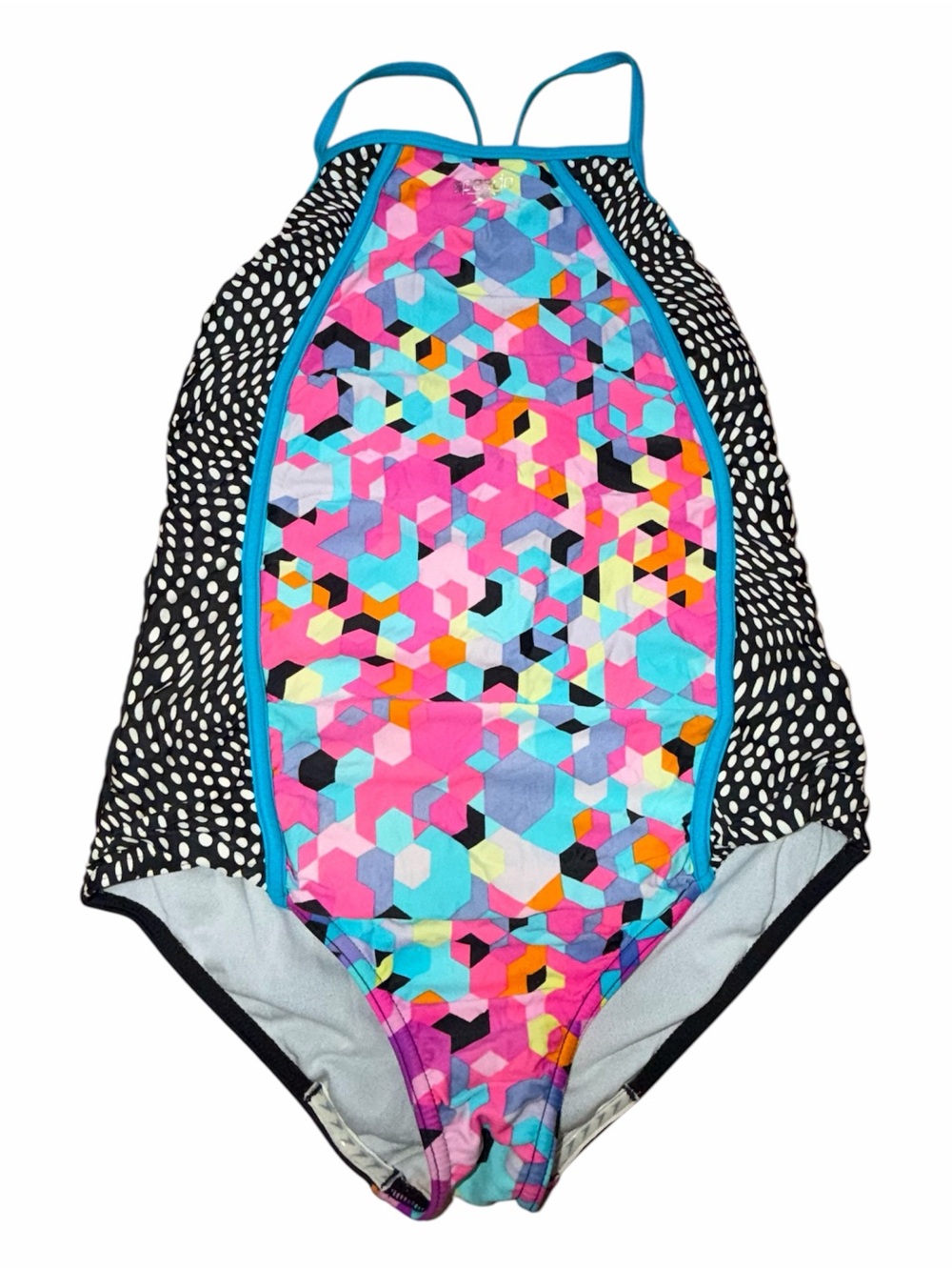 Speedo Girls 16 Geometric Colorblock One Piece Swimsuit Swimwear